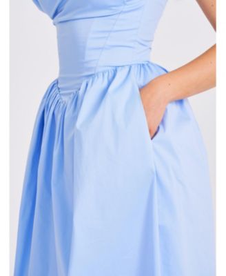 Women Reina Blue Drop Waist Corset Midi Dress