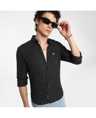 Men's Charcoal Grey Gingham Shirt