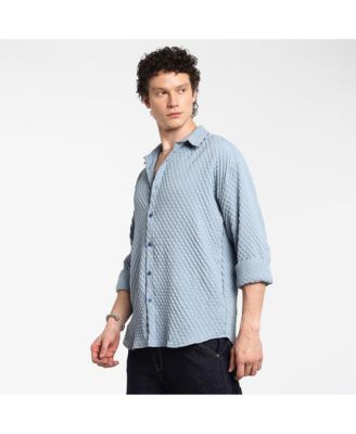 Men's Cornflower Blue Cubic-Textured Oversized Shirt