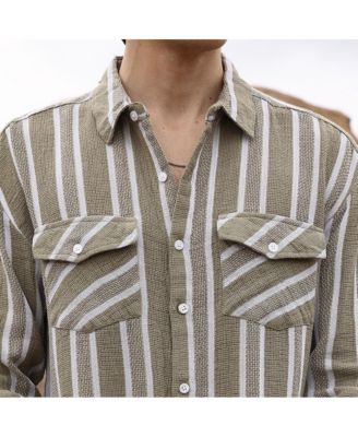 Men's Peanut Brown & Off-White Utility Halo-Stripe Oversized Shirt