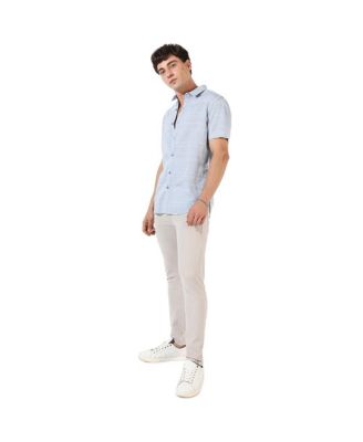 Men's Light Blue Textured Regular Fit Casual Shirt