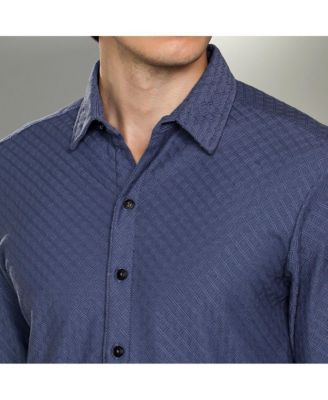 Men's Aegean Blue Geometric-Weave Textured Shirt