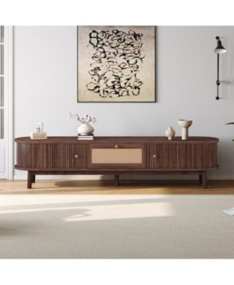 Modern Storage Cabinet Farmhouse TV Stand with Rattan Drawer