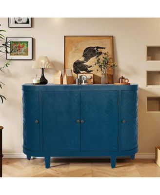 CASAINC 47.5" 1-Pc. Oval Fluted Accent Storage Cabinet with 4 Doors and Curvy Edge