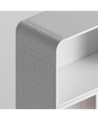 45.28" Freestanding Bathroom Floor Cabinet With Glass Door and Open Storage Shelves