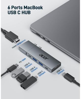 USB-C Hub for MacBook Pro/Air M1 M2 M3, 6-in-2 Detachable 4K60Hz USB C to HDMI Adapter