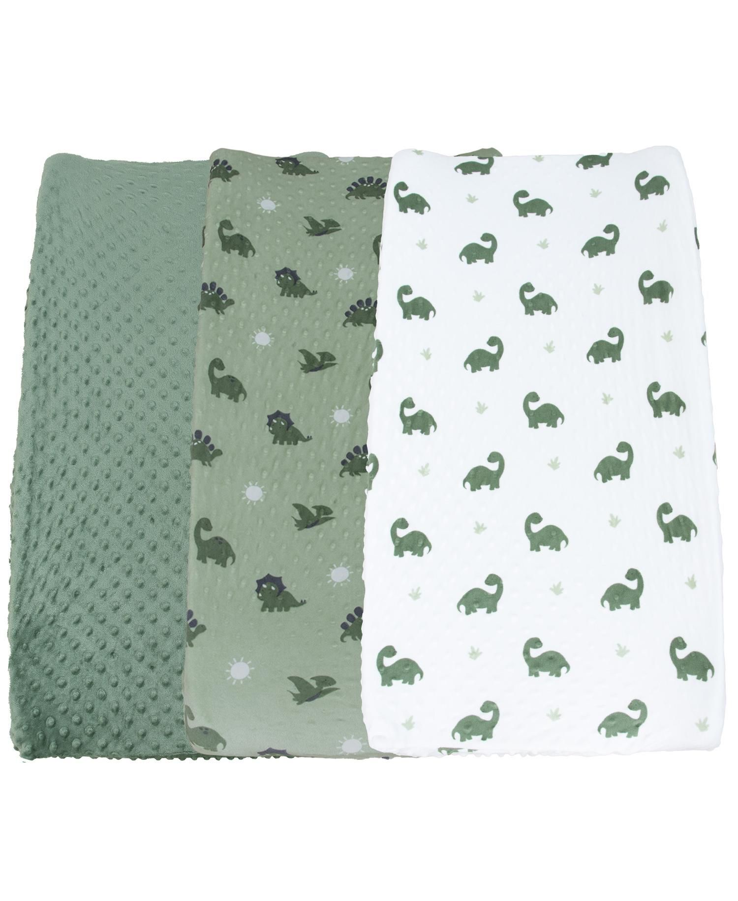 Changing Pad Cover for Baby Boys, Green Dino Minky