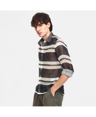 Men's Navy Blue Contrast Panel Knit Shirt