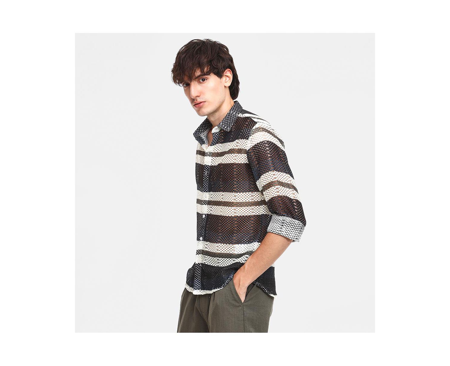 Men's Navy Blue Contrast Panel Knit Shirt
