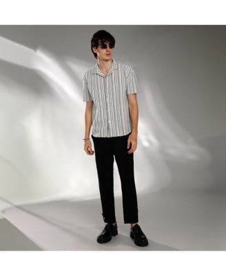 Men's Off-White & Midnight Black Striped-Weave Oversized Shirt