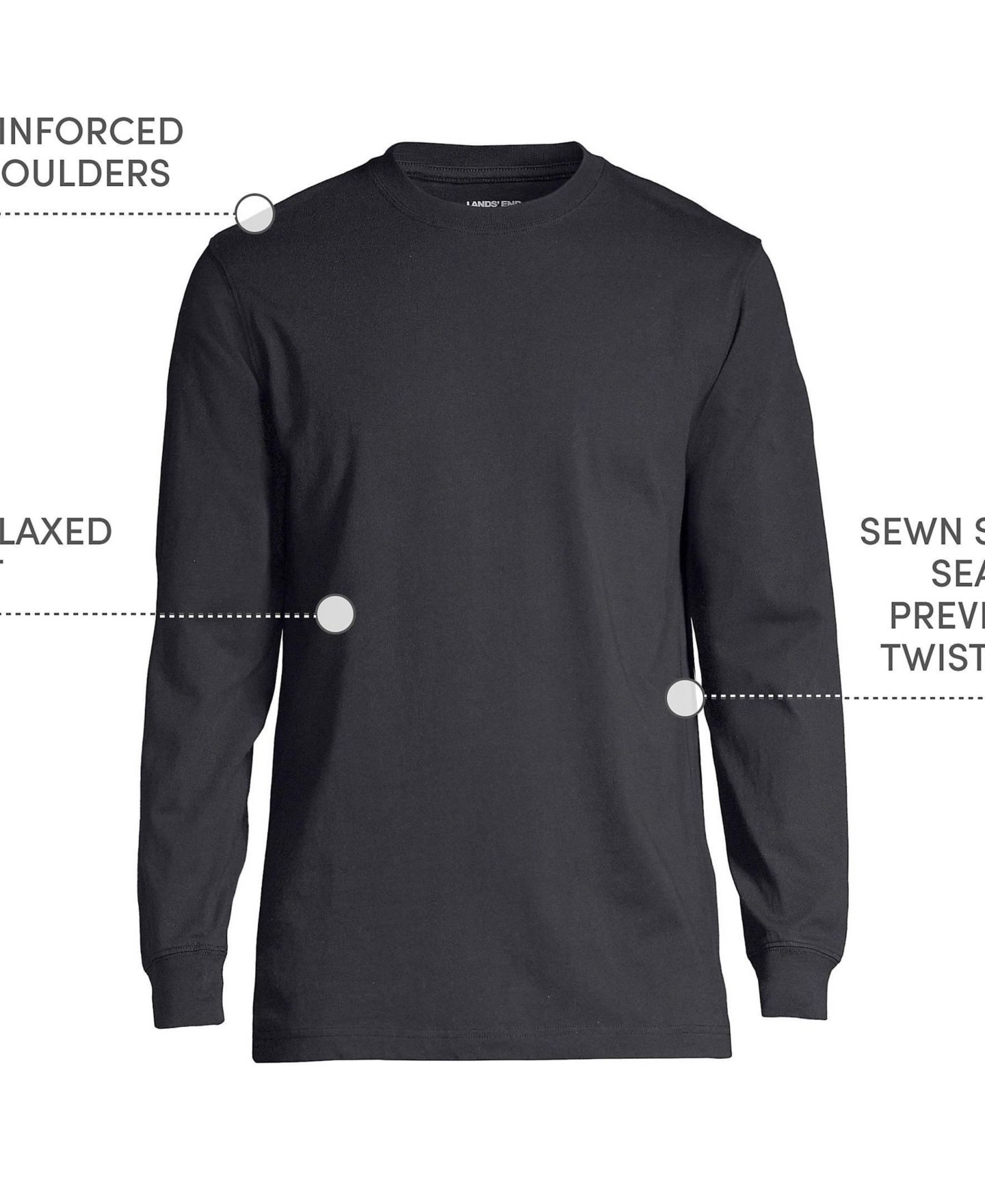 Мужская футболка Lands' End Super-T Long Sleeve, цвет: Чёрный — фото 3