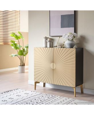Arvo Modern Console Table – Textured Front with Black Frame & Gold Legs, Sculptural Entryway Sofa Storage Sideboard