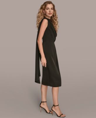 Women's Pleated Satin Scarf Sheath Midi Dress