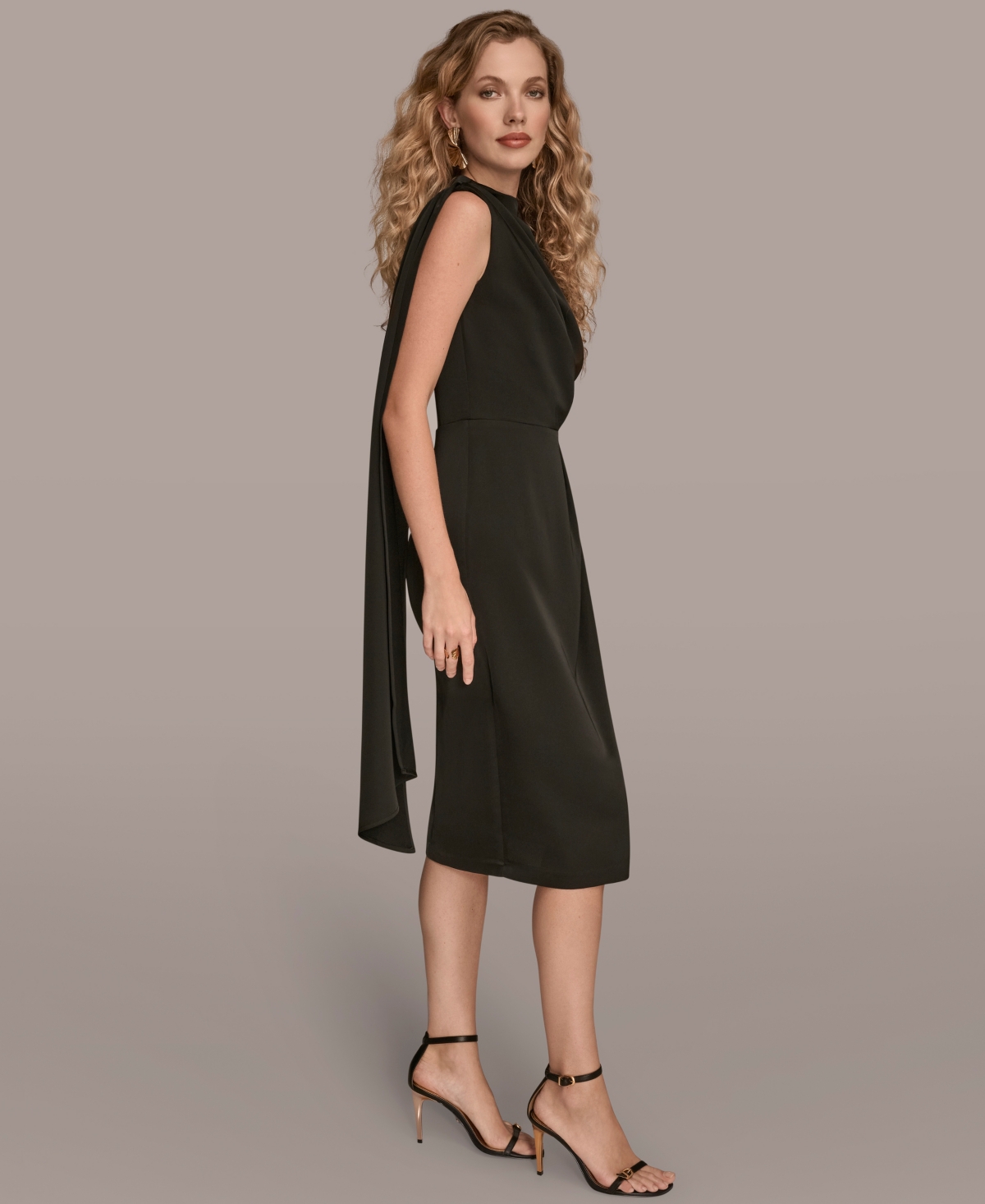 Donna Karan Women's Satin Scarf Sheath Midi Dress In Black