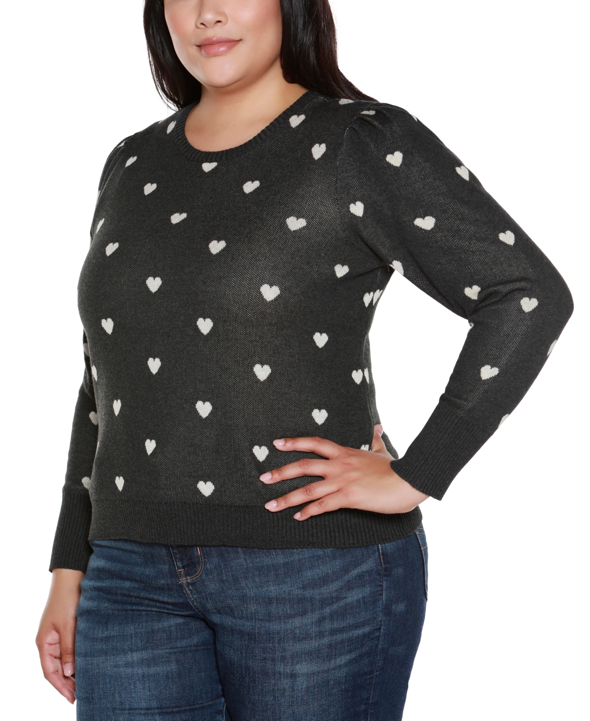 Belldini Plus Size Tiny Hearts Sweater In Black