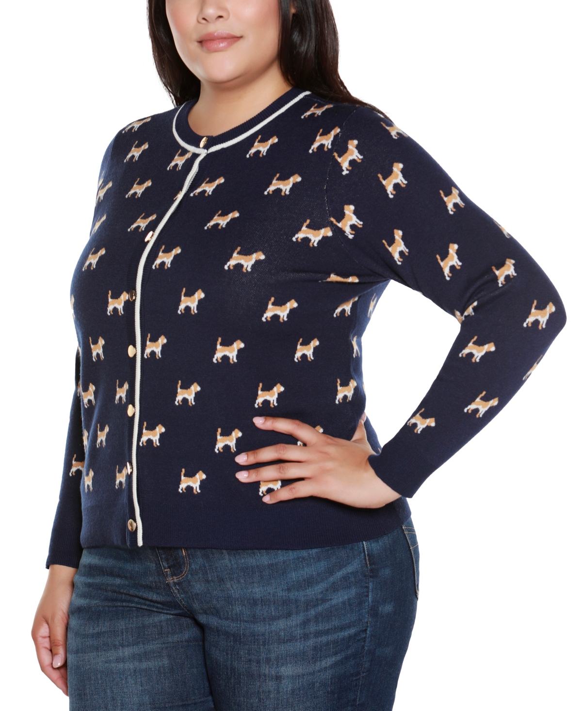 Belldini Plus Size Fetching Fun Cardigan Sweater In Black