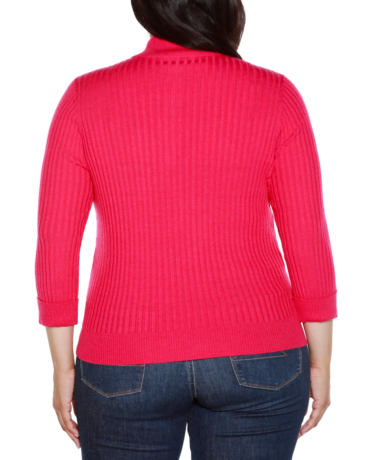 Belldini Plus Size Ribbed Quarter-zip Sweater In Pink