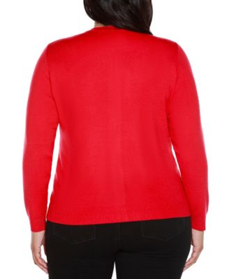 Black Label Plus Size Crewneck Embellished Zip Cardigan Sweater