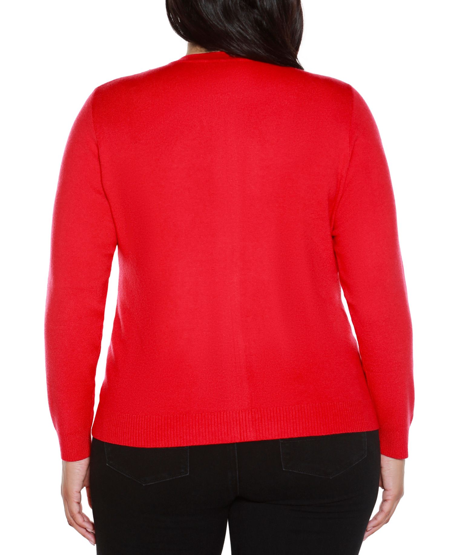 Black Label Plus Size Crewneck Embellished Zip Cardigan Sweater