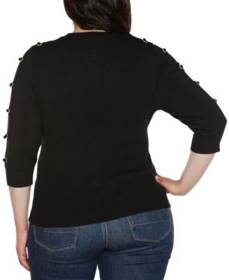 Plus Size Grommet-Trim Ribbed Sweater