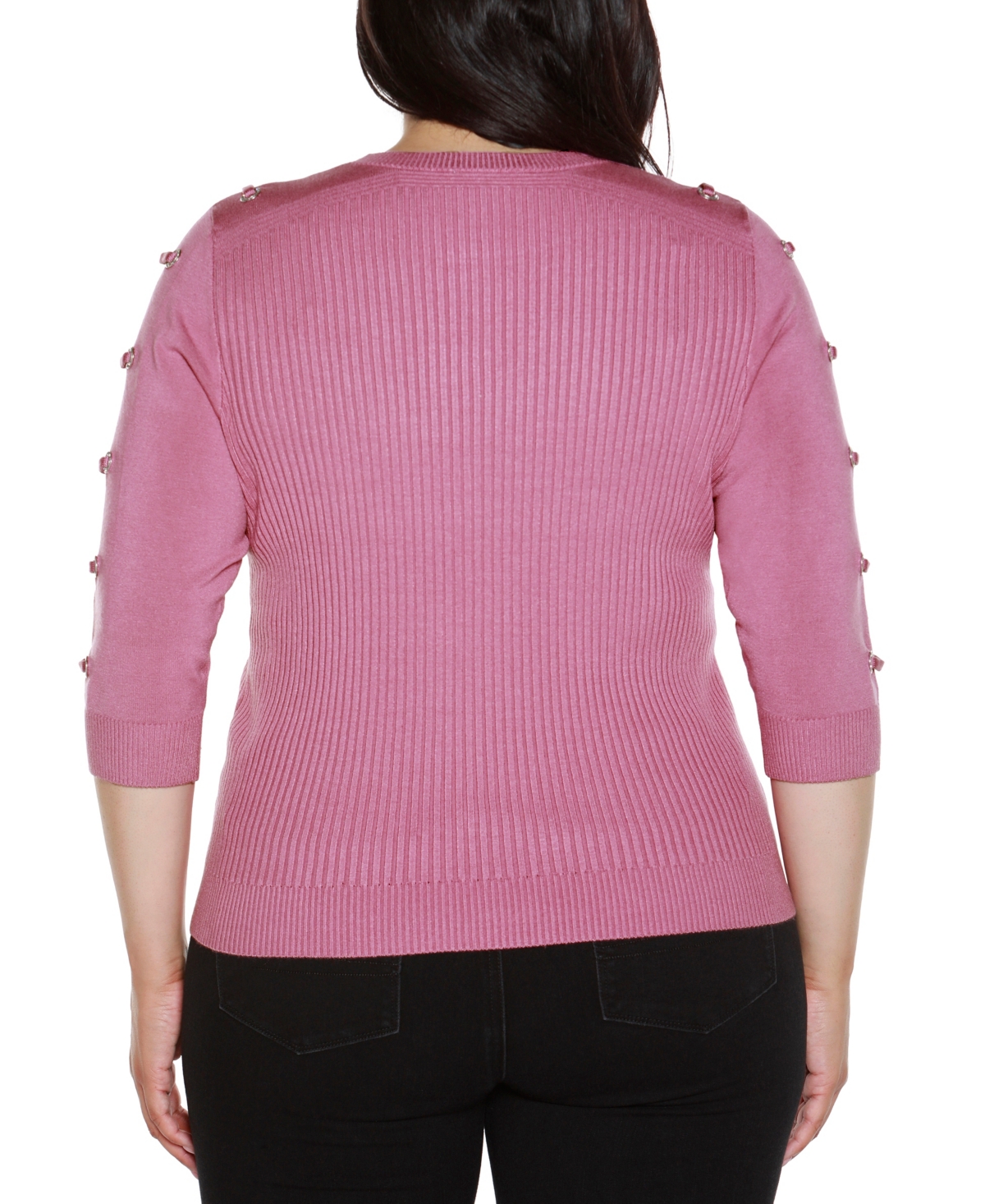 Belldini Plus Size Grommet-trim Ribbed Sweater In Pink
