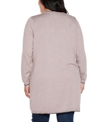 Plus Size Embroidered Open-Front Cardigan Sweater