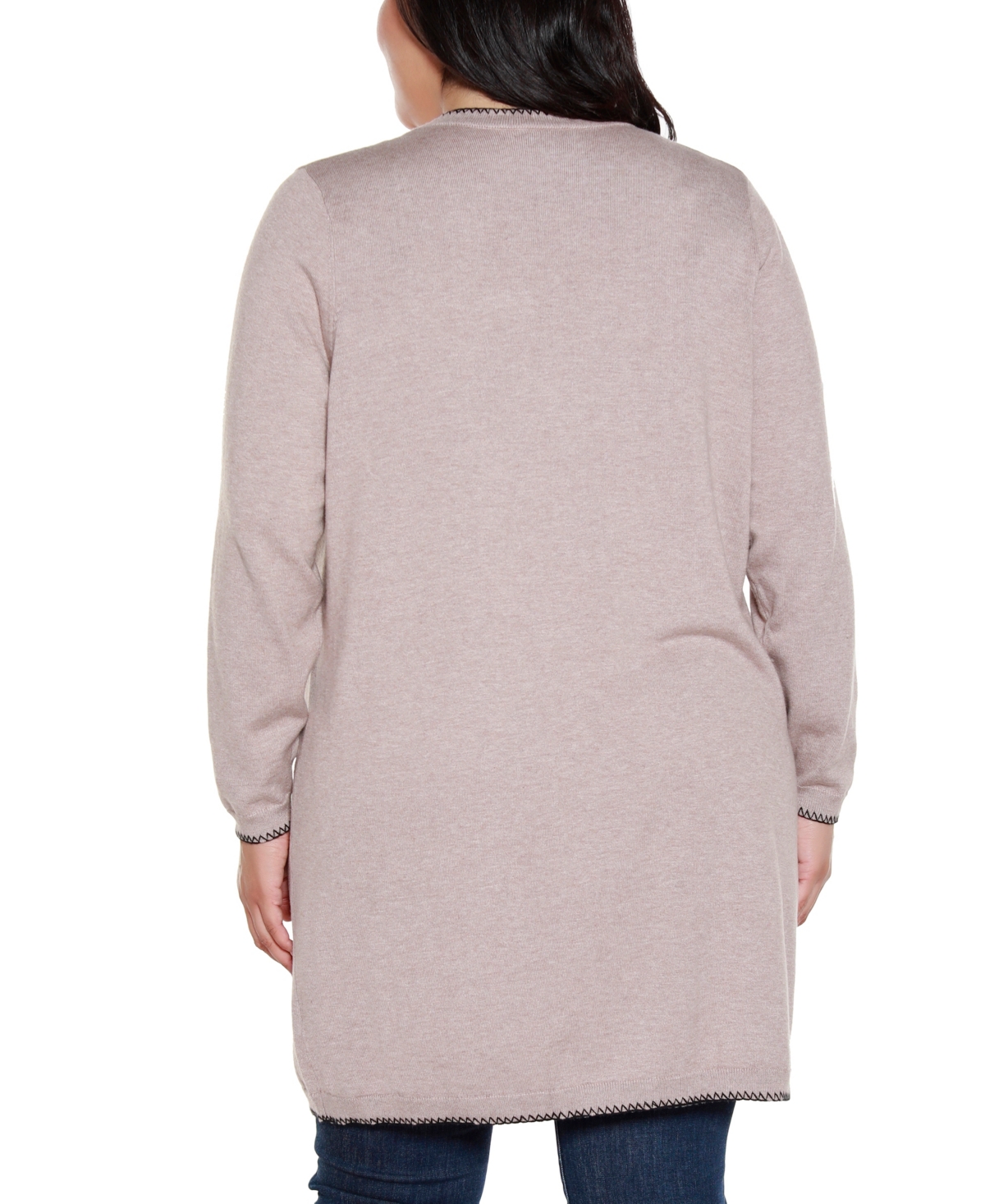 Belldini Plus Size Embroidered Open-front Cardigan Sweater In Neutral