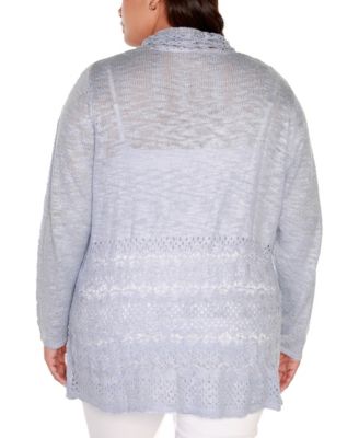 Plus Size Open-Front Pointelle-Trim Cardigan Sweater