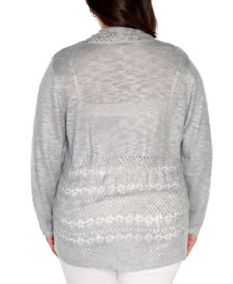 Plus Size Open-Front Pointelle-Trim Cardigan Sweater