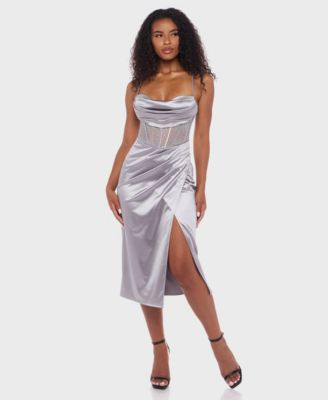Alex & Sophia - Juniors' Draped-Sweetheart-Neck Lace-Up Midi Dress