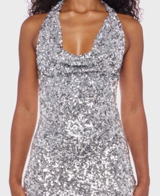 Juniors' Sequined Halter Neck Dress