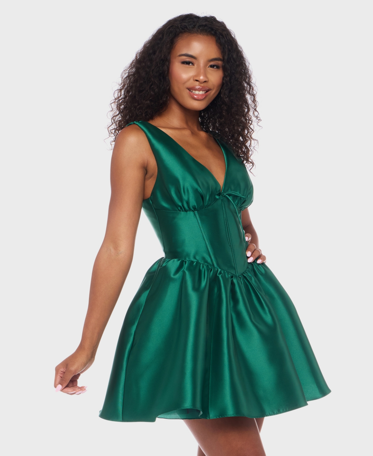 Alex & Sophia Juniors Wide Strap V-neck Party Dress In Green