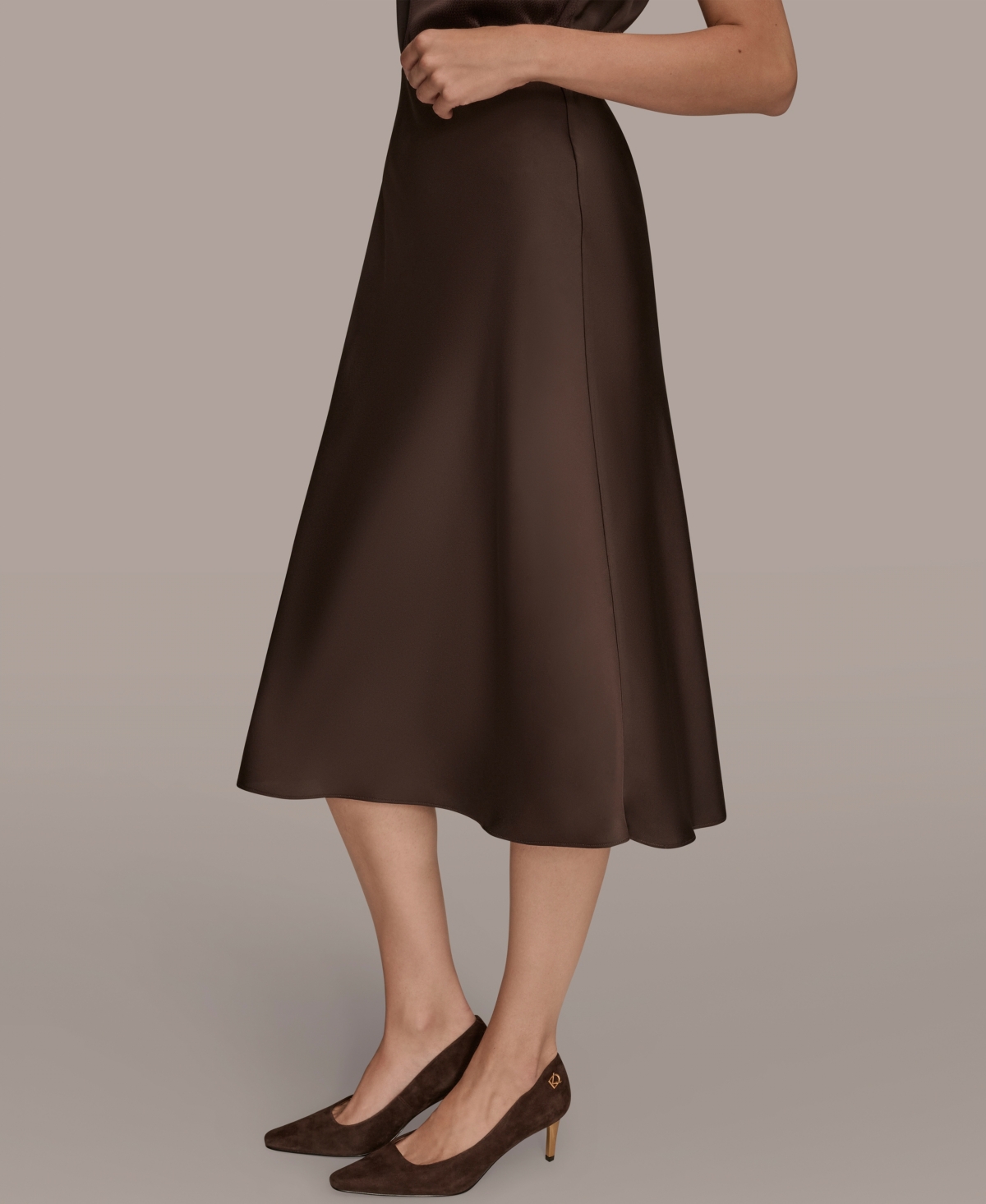 Donna Karan Women's Petites Satin A-line Midi Skirt, Regular & Petite In Brown