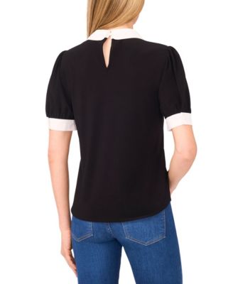 Women's Tie Collar Short Sleeves Top