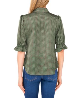 Women's Balloon Short Sleeves Button Down Shirt