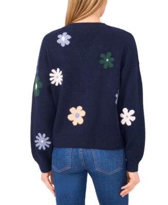 Women's Flower Pattern V-Neck Cardigan Sweater