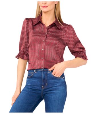 CeCe Women's Balloon Short Sleeves Button Down Shirt - Macy's