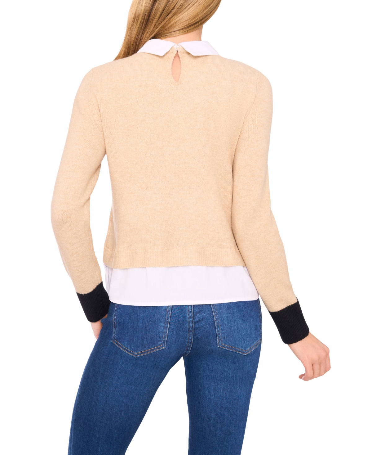 Cece Women's Two-fer Collared Pocket Detail Sweater In Brown