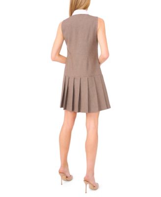 Women's Sleeveless Houndstooth Button Down Dress