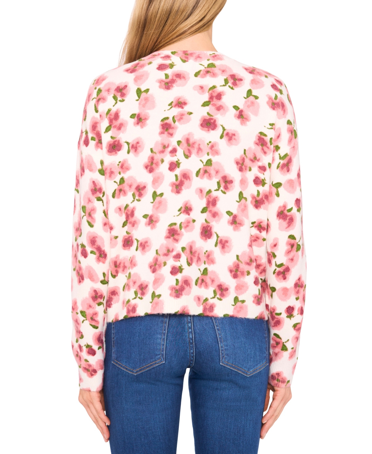 Cece Women's Flower Printed Pullover Sweater In White