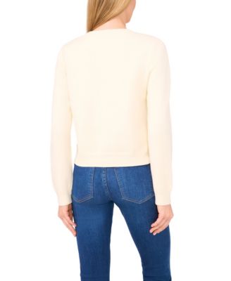 Women's Ribbon Applique Crewneck Cardigan Sweater