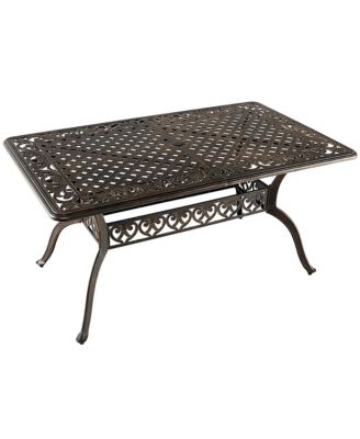 59'' Outdoor Dining Table All-Weather Cast Aluminum Umbrella Hole 6 Person