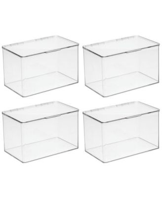Plastic Bath Stacking Storage Organizer Box, Hinged Lid, 4 Pack, Clear, USA Made