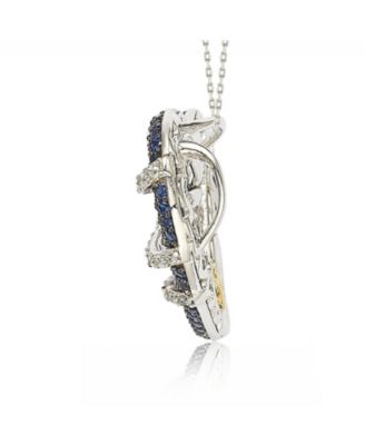 Suzy Levian Sterling Sapphire & Created Sapphire Wrapped Open Heart Love Pendant Necklace