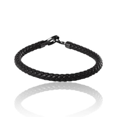 Men's Braided Leather Bracelet with Matte Black Hook Clasp - 8.5''