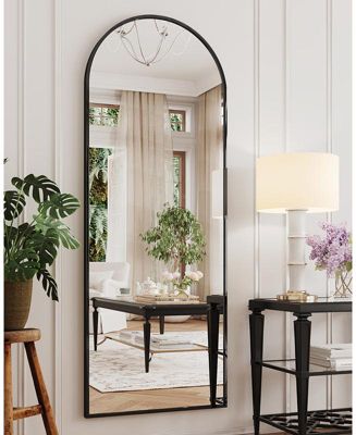 Full Length Mirror, 64"x21" Floor Mirror, Arch Floor Standing Mirror Freestanding Arch Full Body with Stand for Bedroom, Hanging Mounted for Living Room Cloakroom, Black