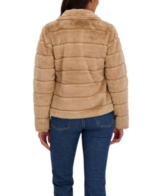 Women's Grooved Short Faux Fur Jacket