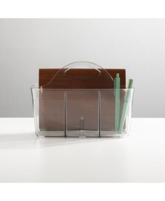 Small Plastic Caddy Tote for Desktop Office Supplies, 2 Pack, Clear