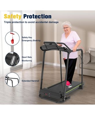 Senior Treadmill with Long Side Handrails, 300lbs Capacity, LED Display & Heart Rate Sensor, Safe Walking Treadmill for Elderly
