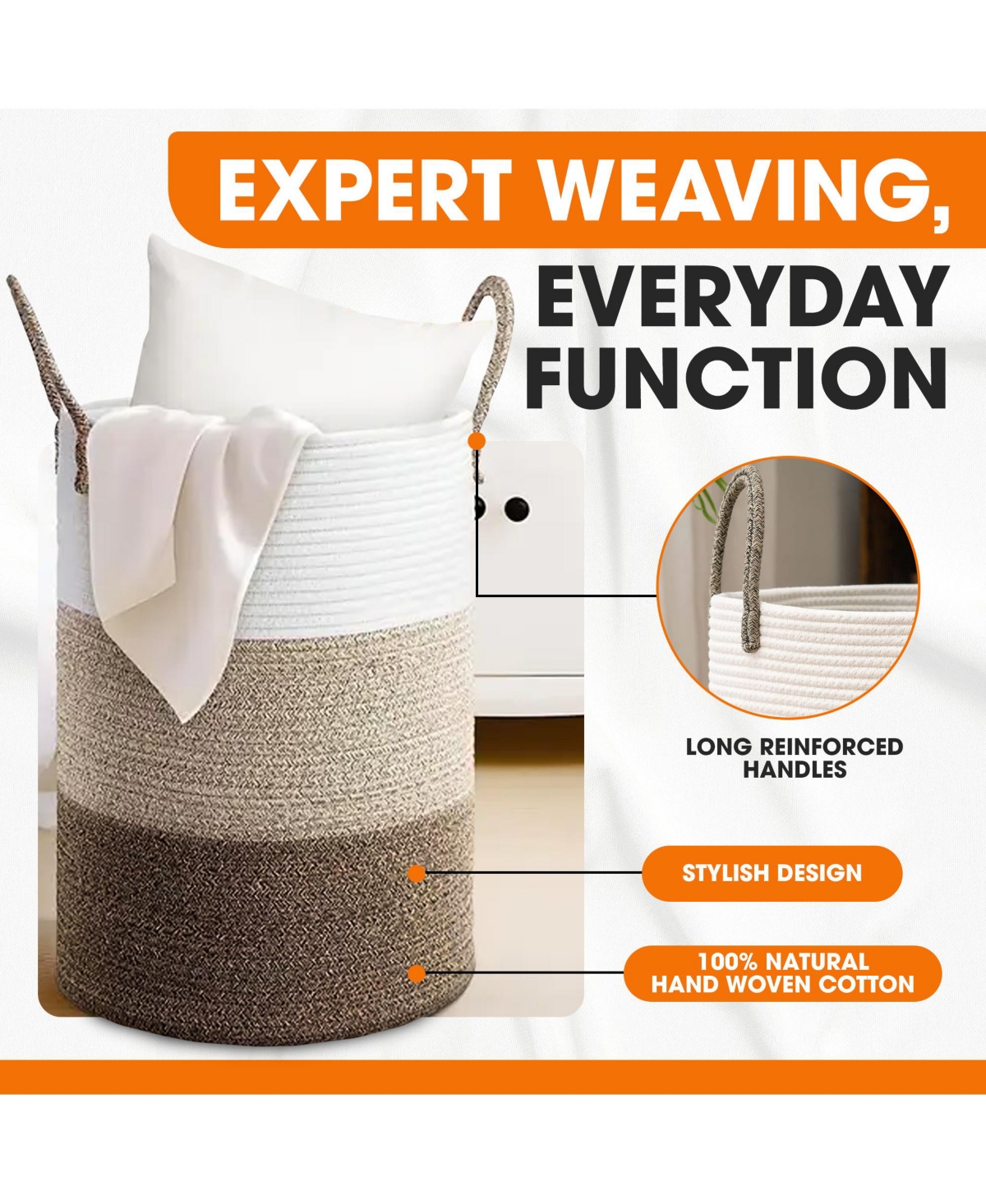 Cheer Collection Large Laundry Hamper (15x19.7") - 3 Tone Tan